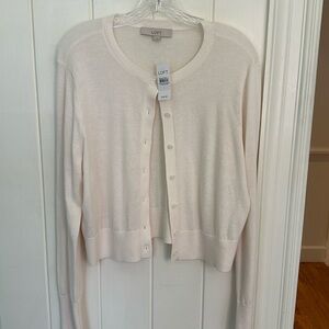Loft Modern Crew Neck Cardigan. 100%Cotton. Ivory. Size L